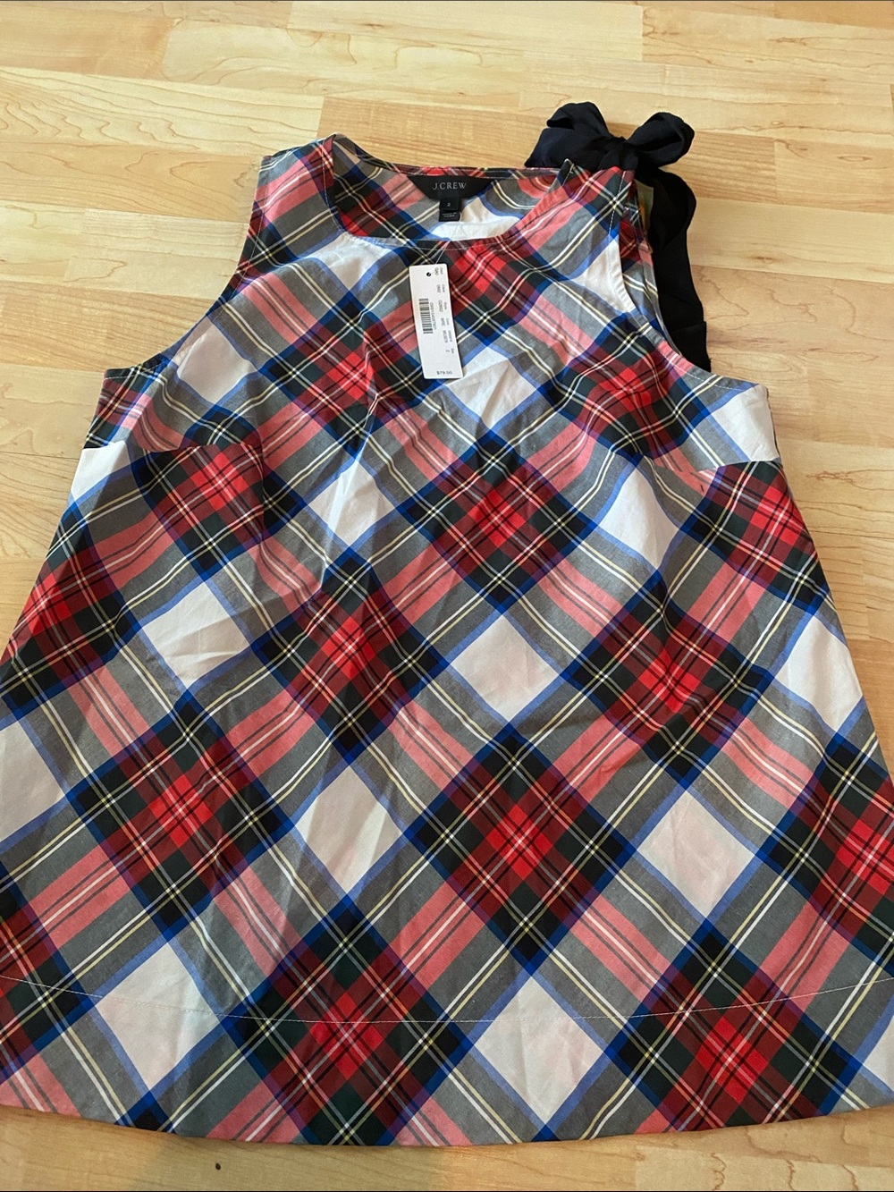 J. Crew Red, Blue & Black Plaid Bow-Shoulder shirt